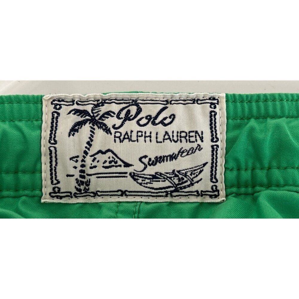 Polo Ralph Lauren Green Solid Traveler Polo Bear 5.5" Swim Trunks - Picture 7 of 9